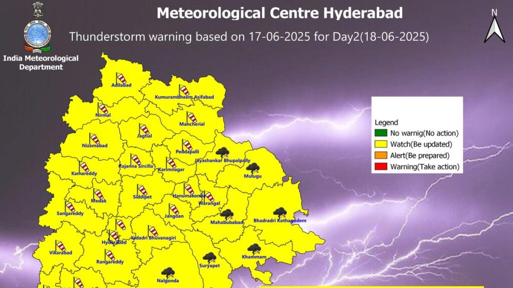 Thunderstorm alert in seven Telangana districts on July 18