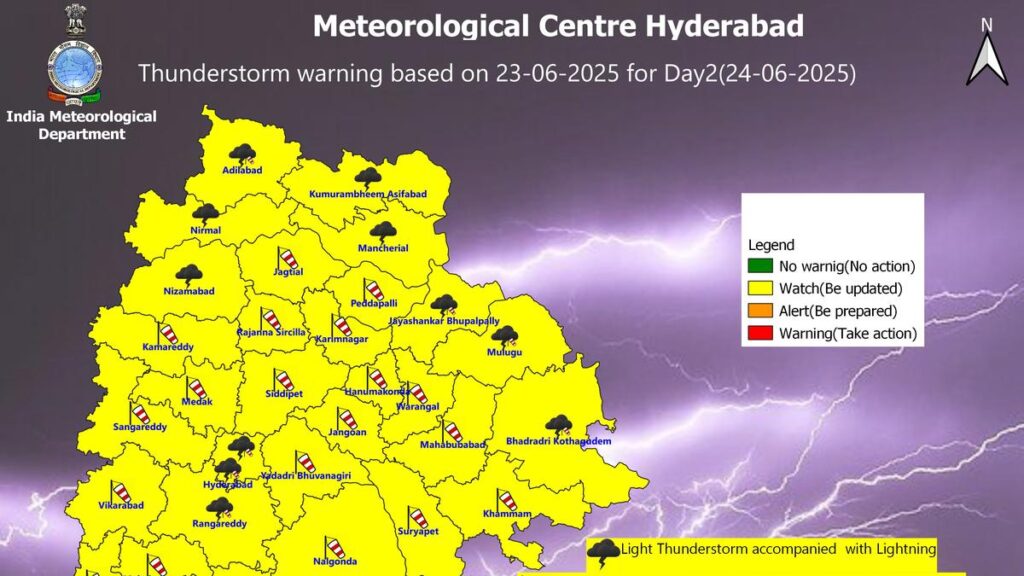 Thunderstorm alert in 12 Telangana districts on June 24