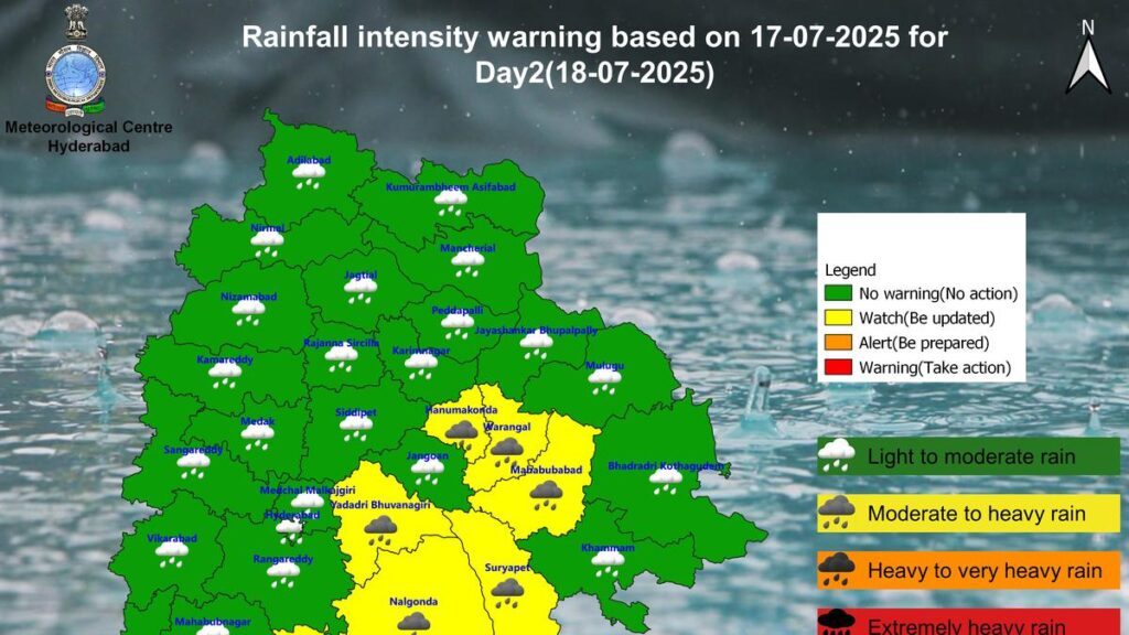 Telangana weather | Heavy rainfall alert in seven districts on July 18
