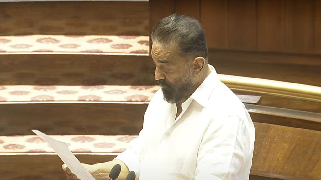 Kamal Haasan, Makkal Needhi Maiam chief, takes oath as Rajya Sabha member