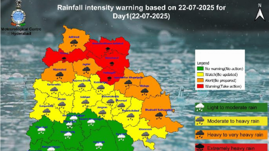 Telangana weather: Red alert in 4 districts on July 22; Heavy to extremely heavy rainfall expected